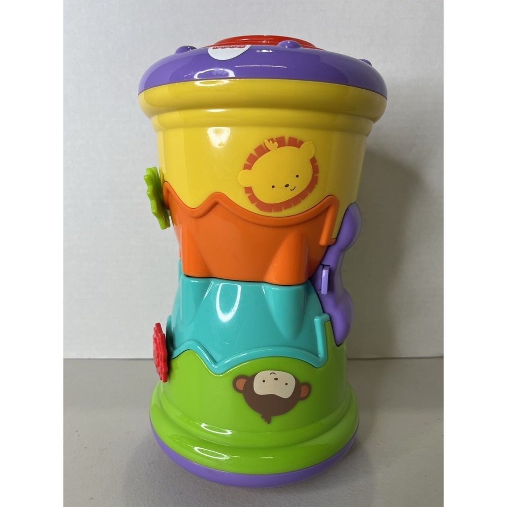 Fisher Price Crawl Along Drum Rolls Bongos Music Lights & Sounds Work STEM Kids